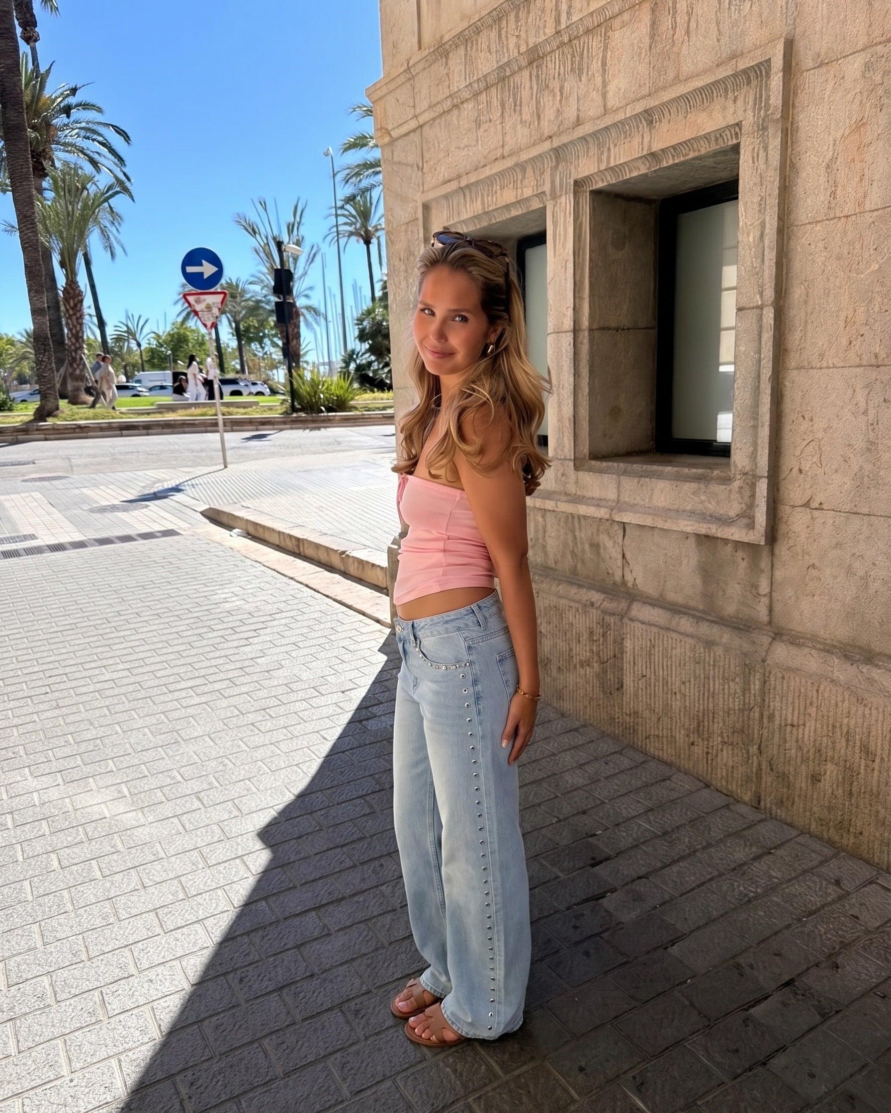 ESTHER STUD JEANS - LIGHT BLUE