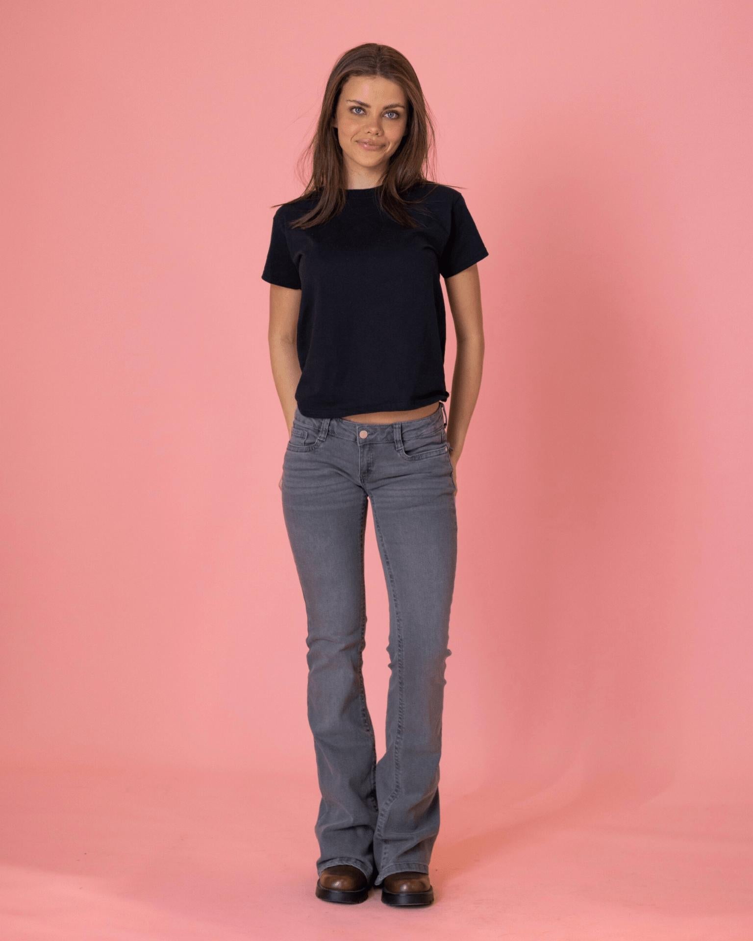 HANNAH ULTRA LOW BOOTCUT JEANS - DARK GREY