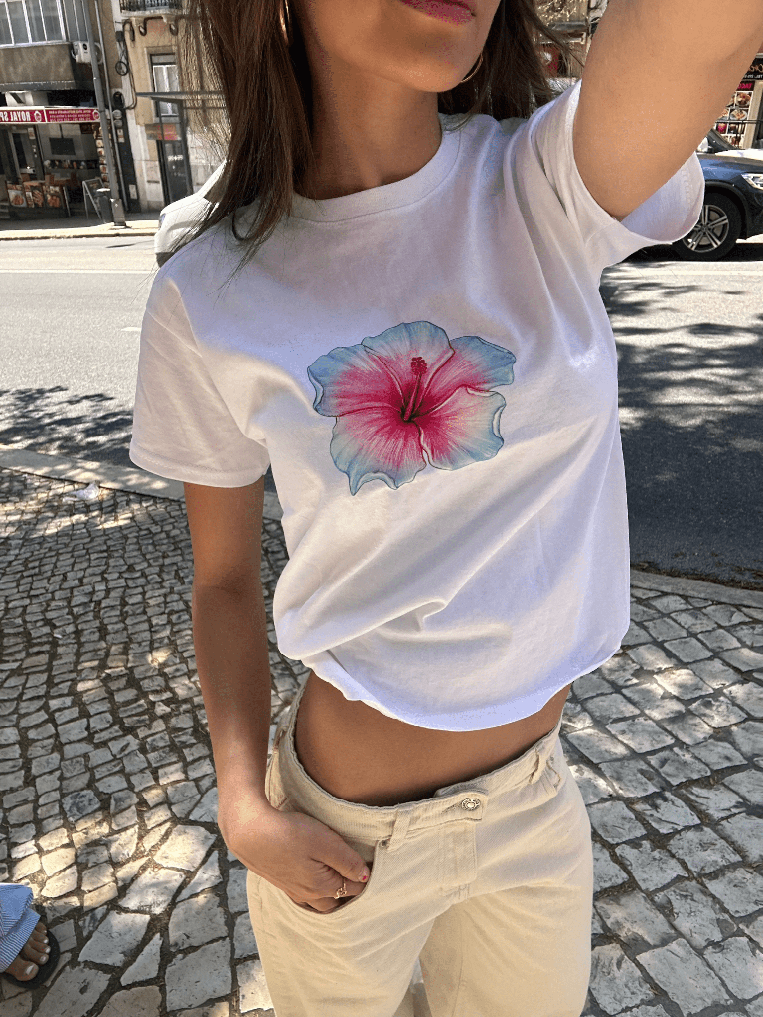 HAWAII (blå) BABY TEE - HVID - Dinvintageshop
