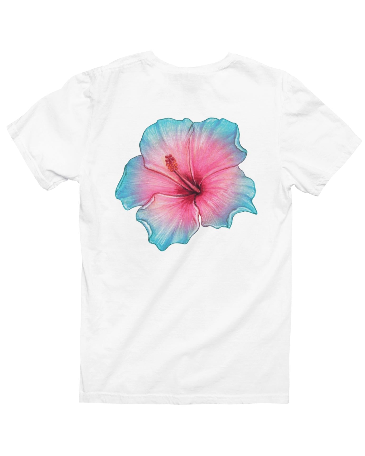 HAWAII (blå) UNISEX T-SHIRT (rygprint) - HVID