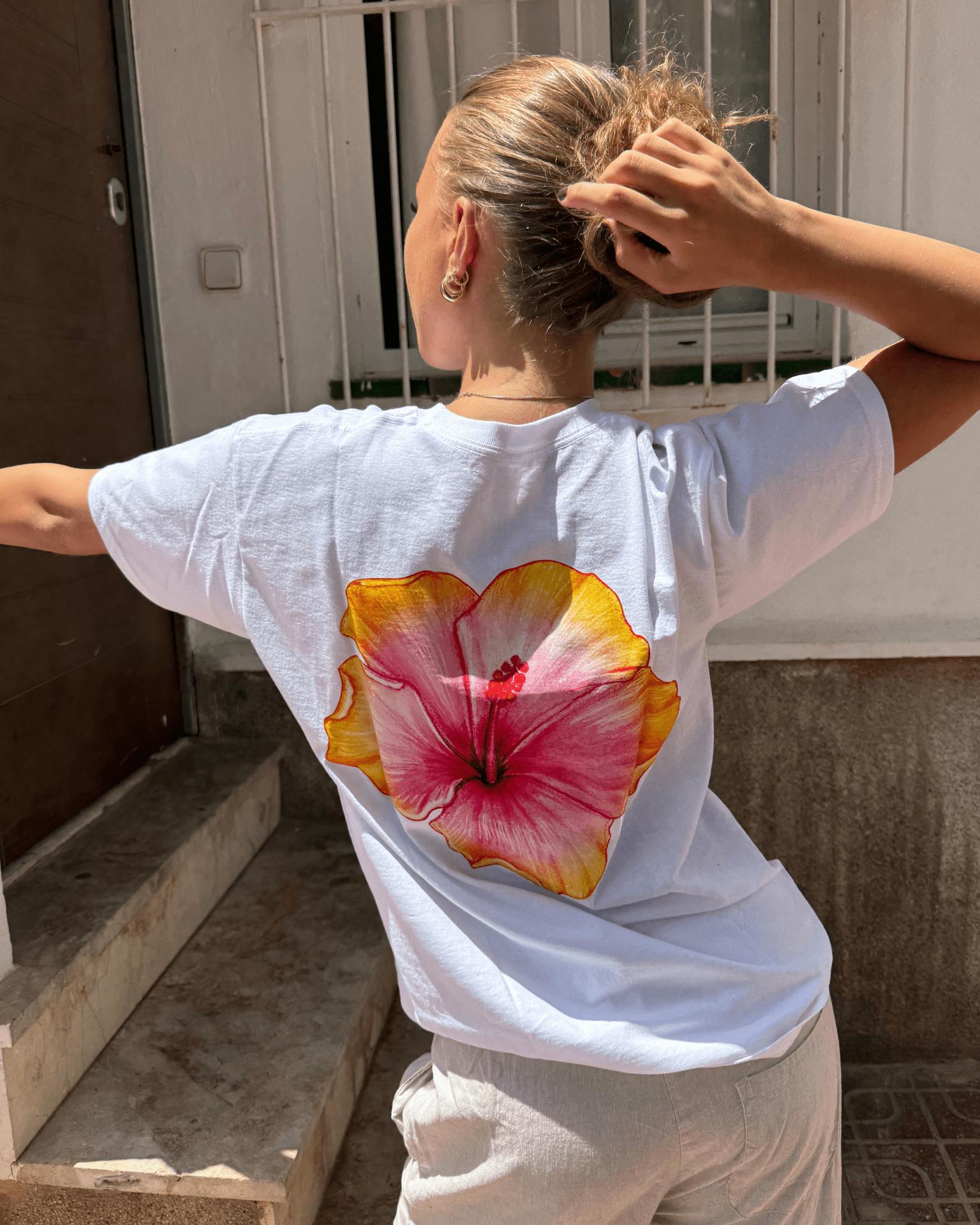 HAWAII (gul) UNISEX T-SHIRT (rygprint) - HVID