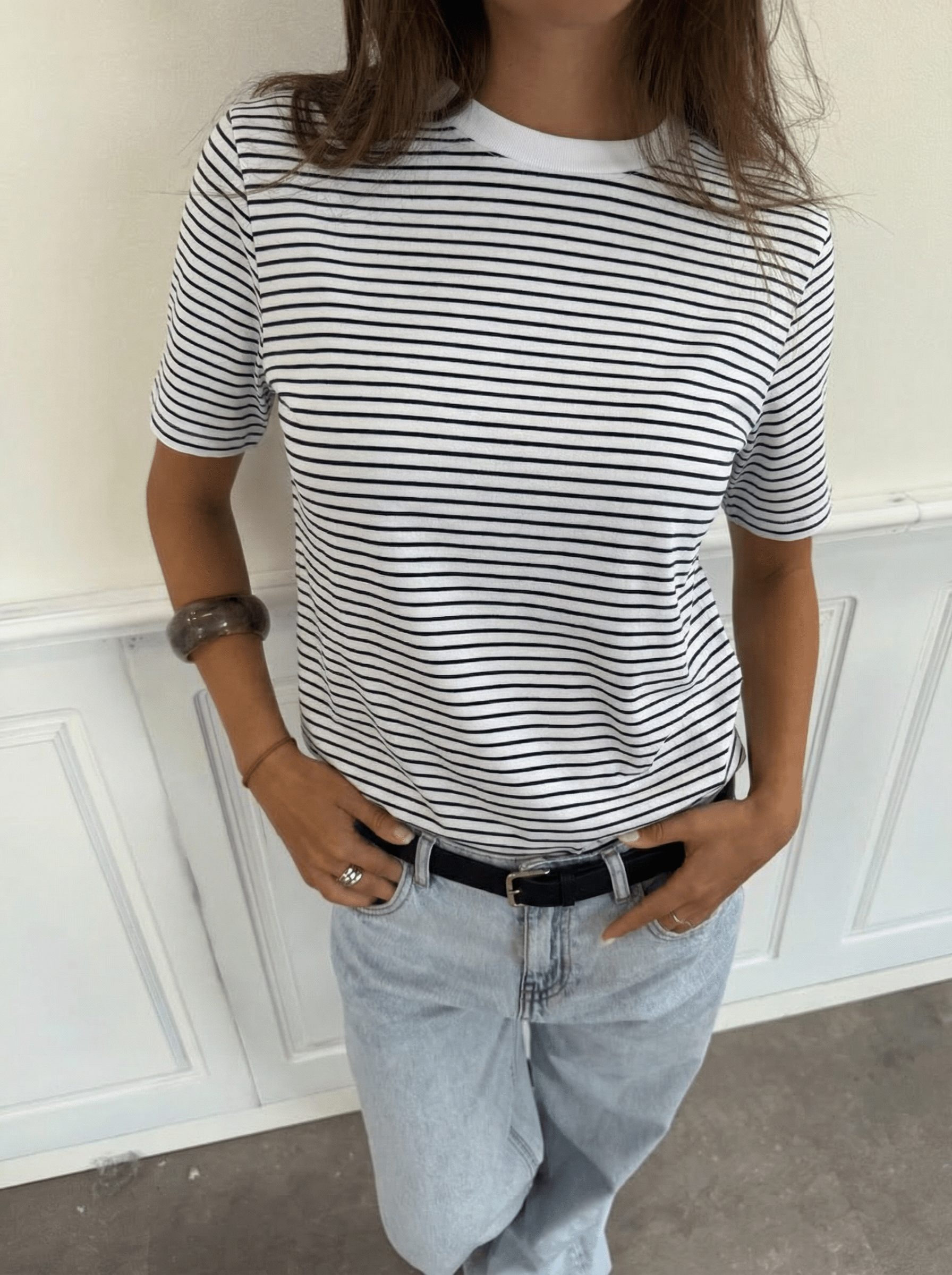 RIA SMALL STRIPE TEE - BRIGHT WHITE/MARITIME BLUE