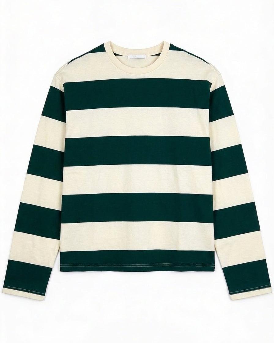 Mynte oversize langærmet t-shirt med brede grønne og offwhite striber