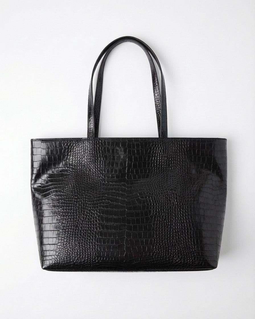 AMY CROC BAG - BLACK