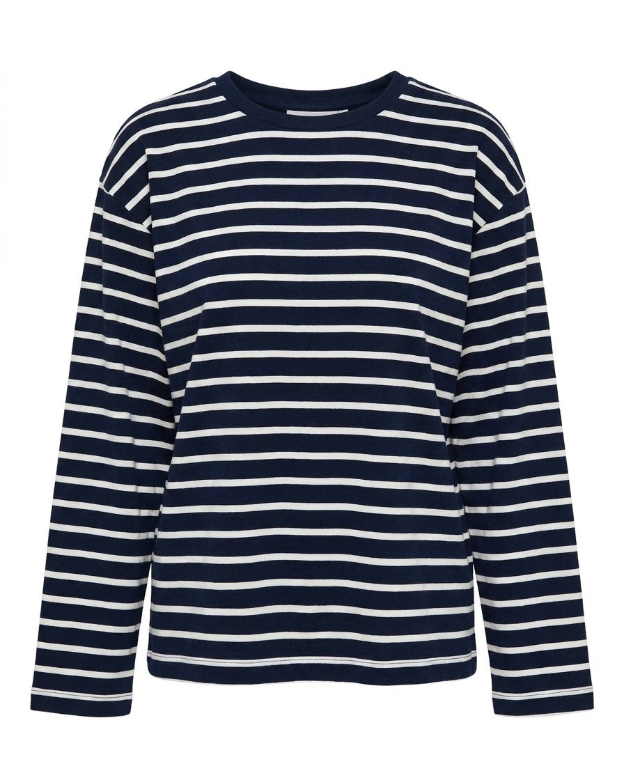 DINA STRIPE TEE - NAVY/CORAL