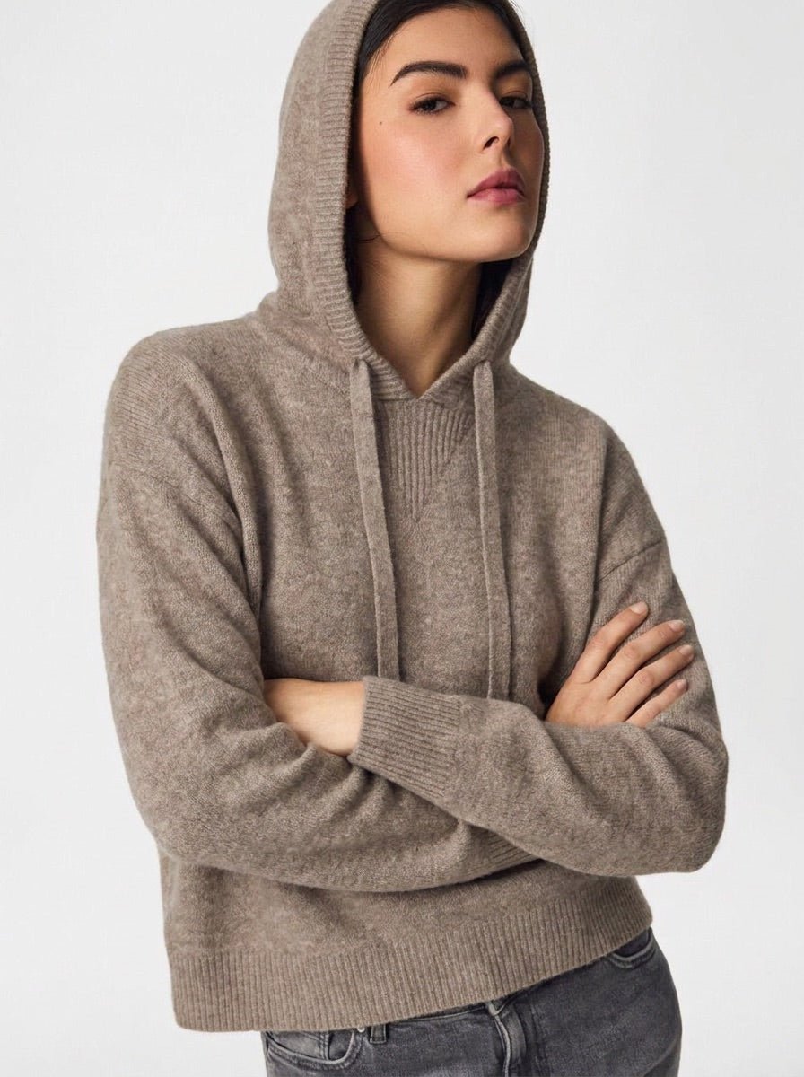 MALOU KNIT HOODIE - TAUPE GREY MELANGE - Dinvintageshop
