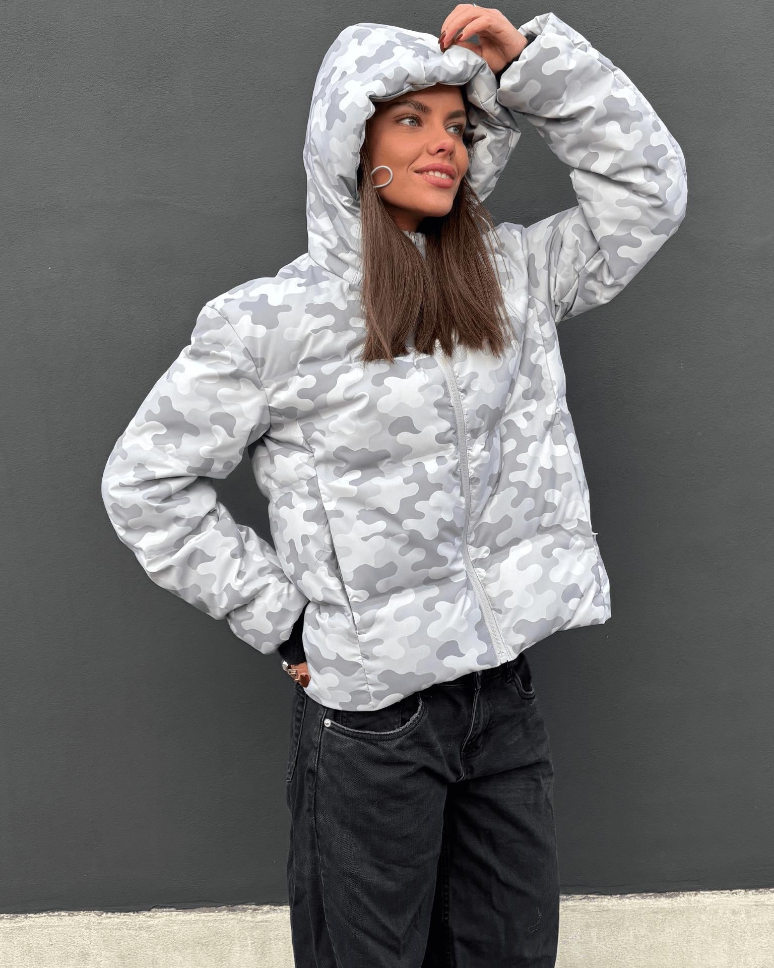 ISA DOWN JACKET - GREY CAMO