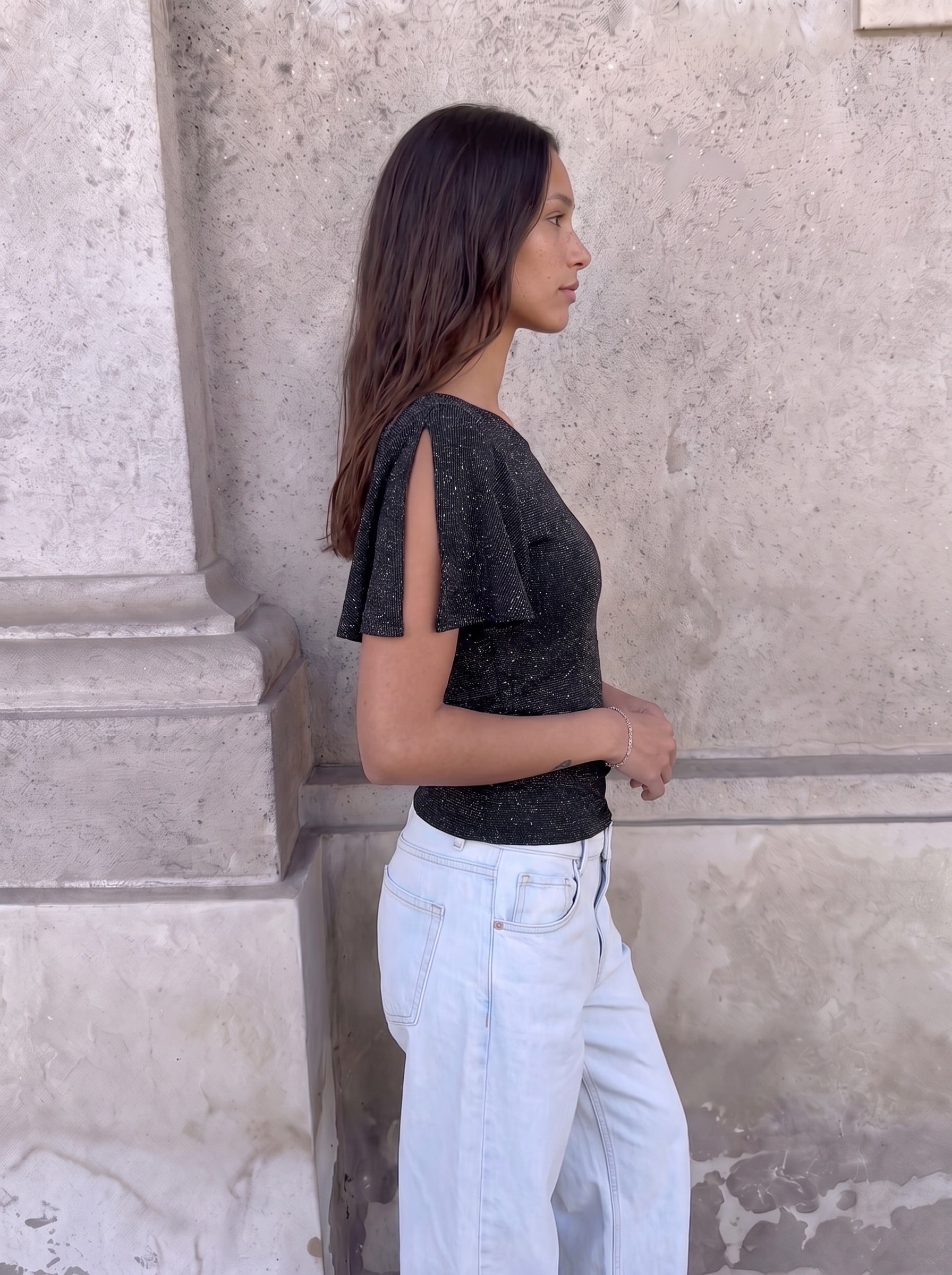 MATHILDE TOP - BLACK/SILVER