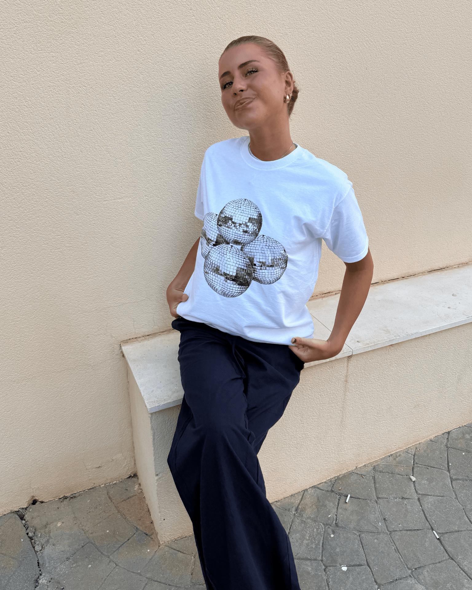 MEGA DISCO KUGLE UNISEX T-SHIRT - WHITE