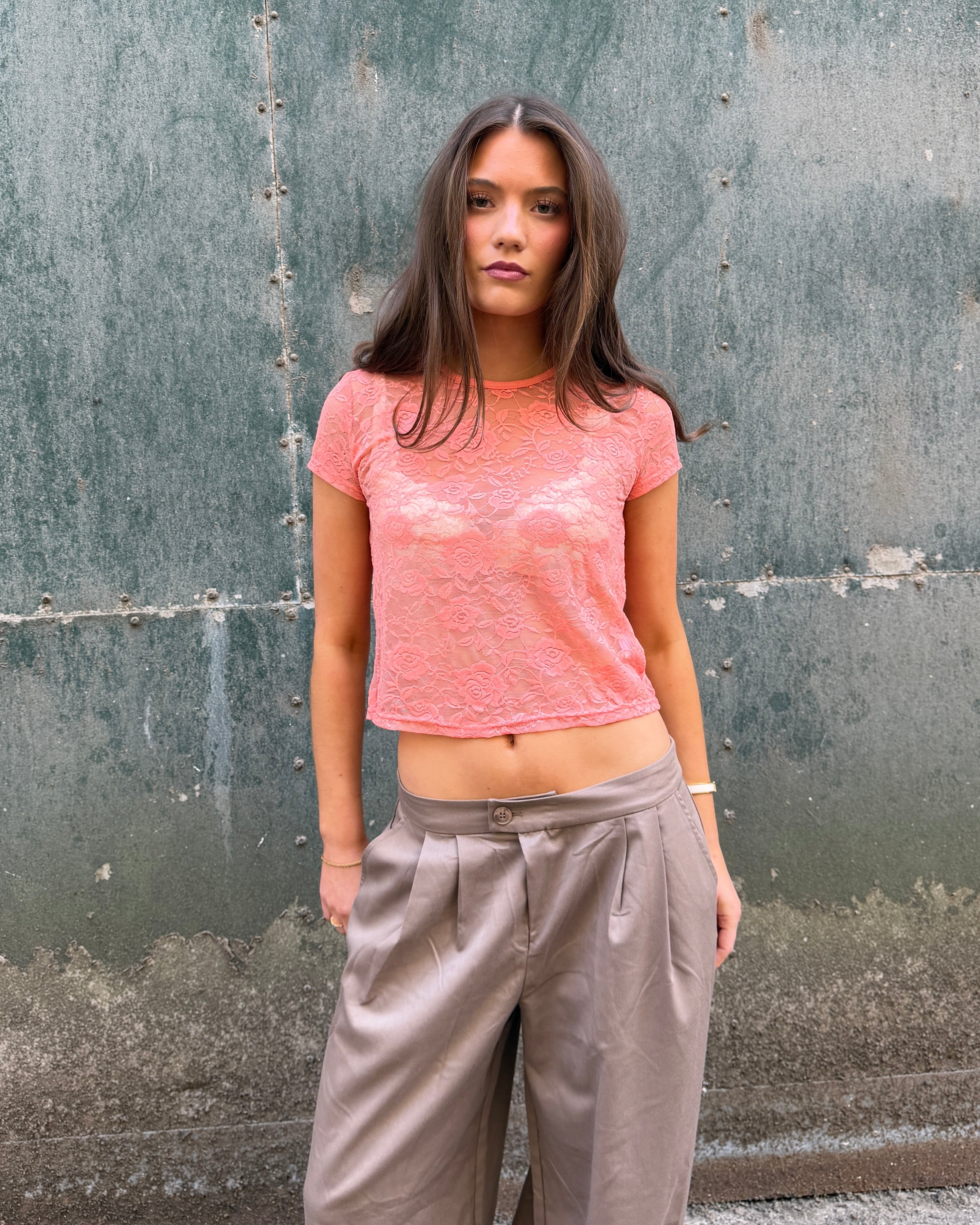 MONIQUE LACE TOP - CORAL