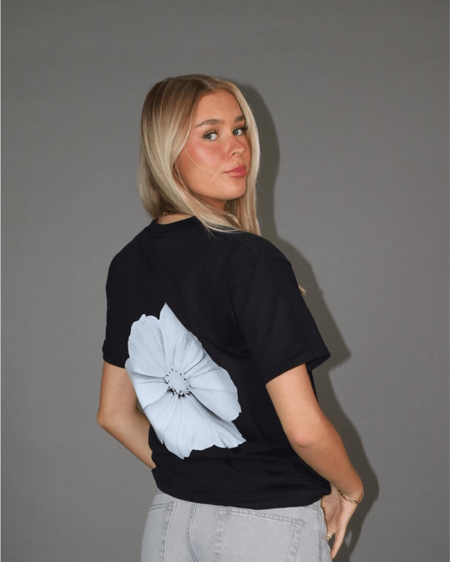 MONOCHROME FLOWER T-SHIRT (rygprint) - BLACK