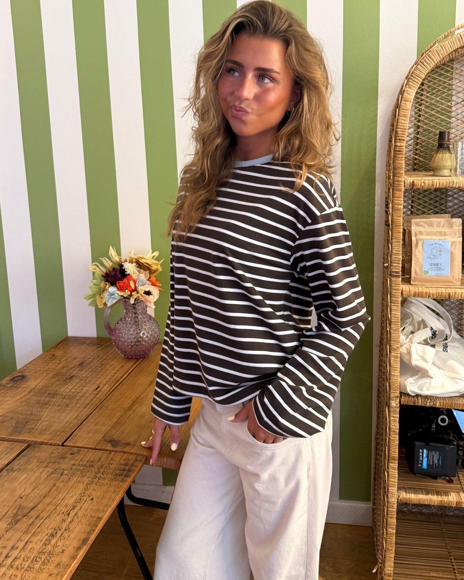 MYNTE STRIPE TEE - BROWN/WHITE - Dinvintageshop