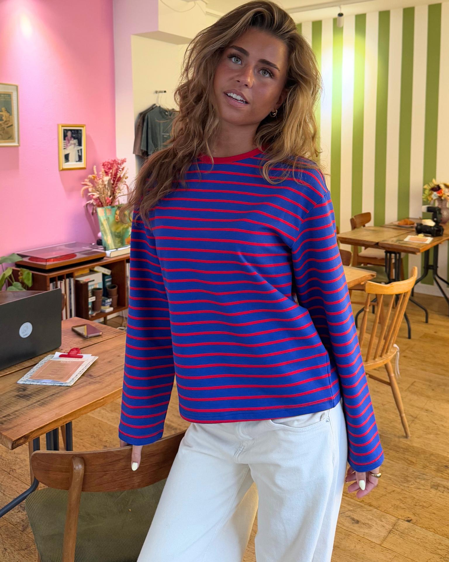 MYNTE STRIPE TEE - ROYAL BLUE/RED
