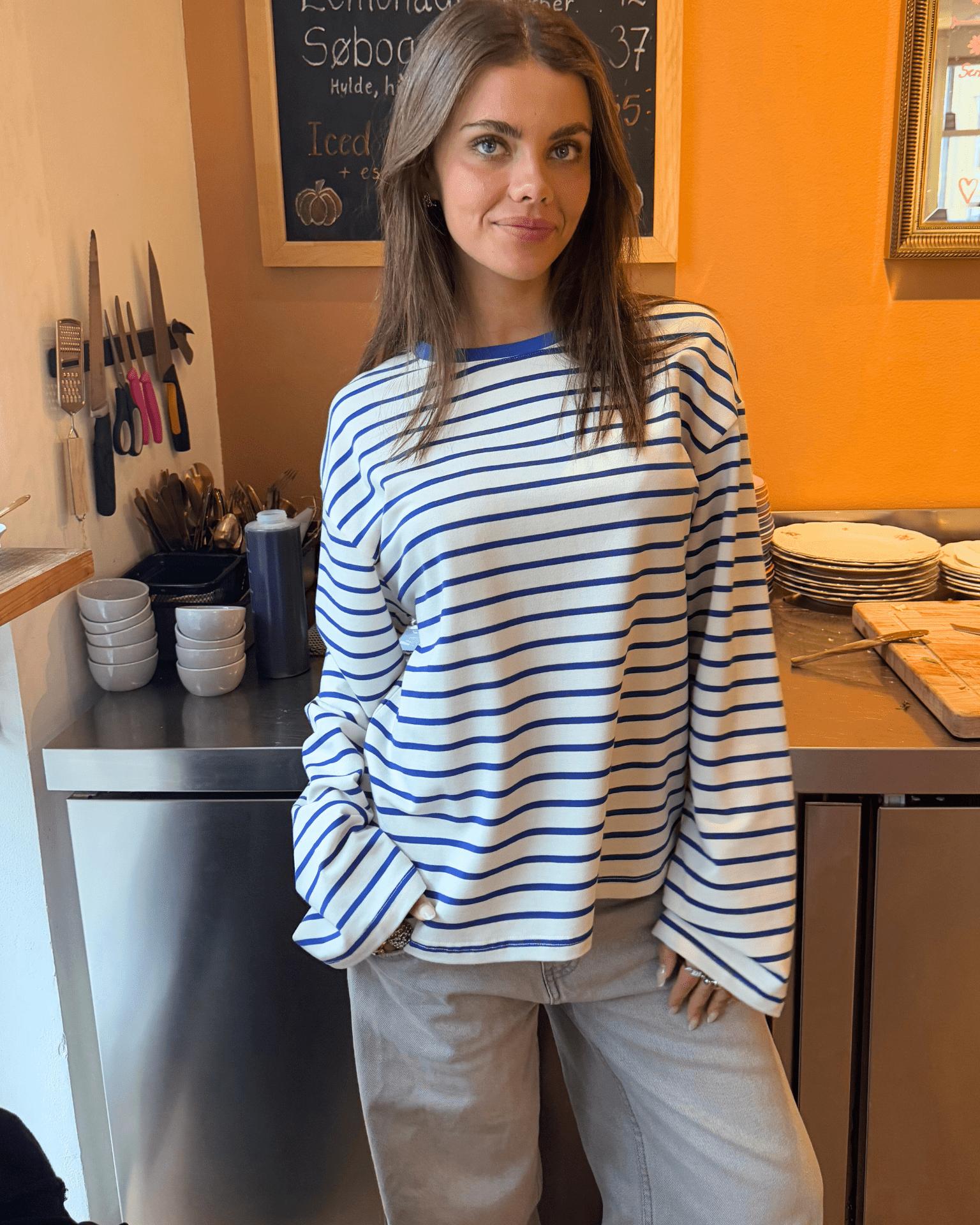 MYNTE STRIPE TEE - WHITE/ROYAL BLUE
