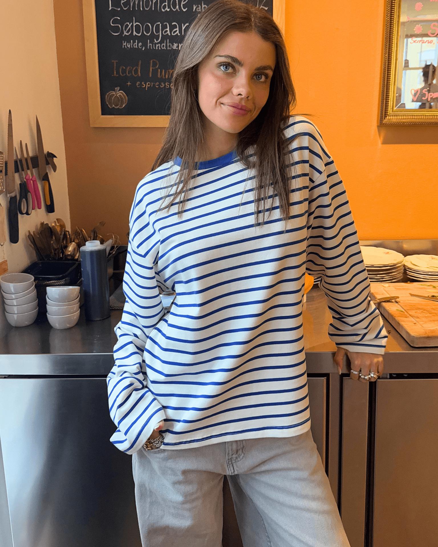 MYNTE STRIPE TEE - WHITE/ROYAL BLUE