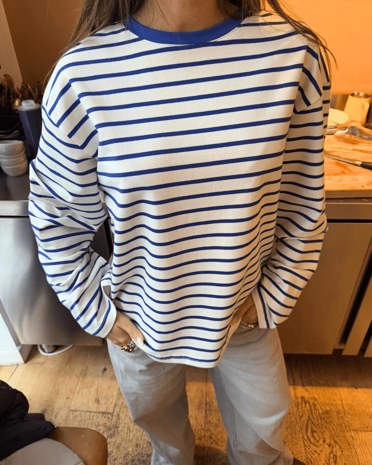 MYNTE STRIPE TEE - WHITE/ROYAL BLUE