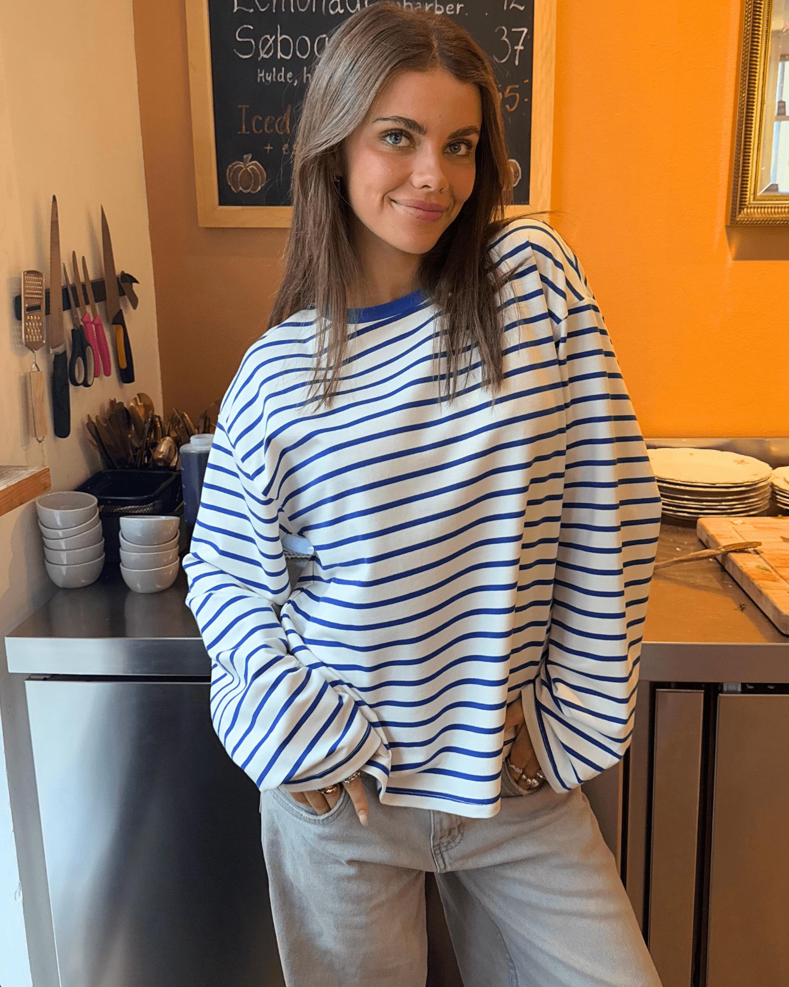 MYNTE STRIPE TEE - WHITE/ROYAL BLUE