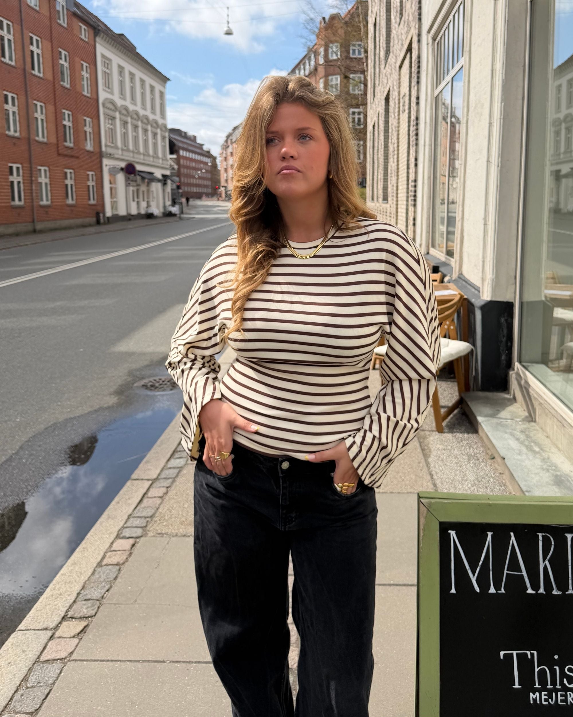 NALA STRIPE ANGEL TEE - OFFWHITE/BROWN - Dinvintageshop