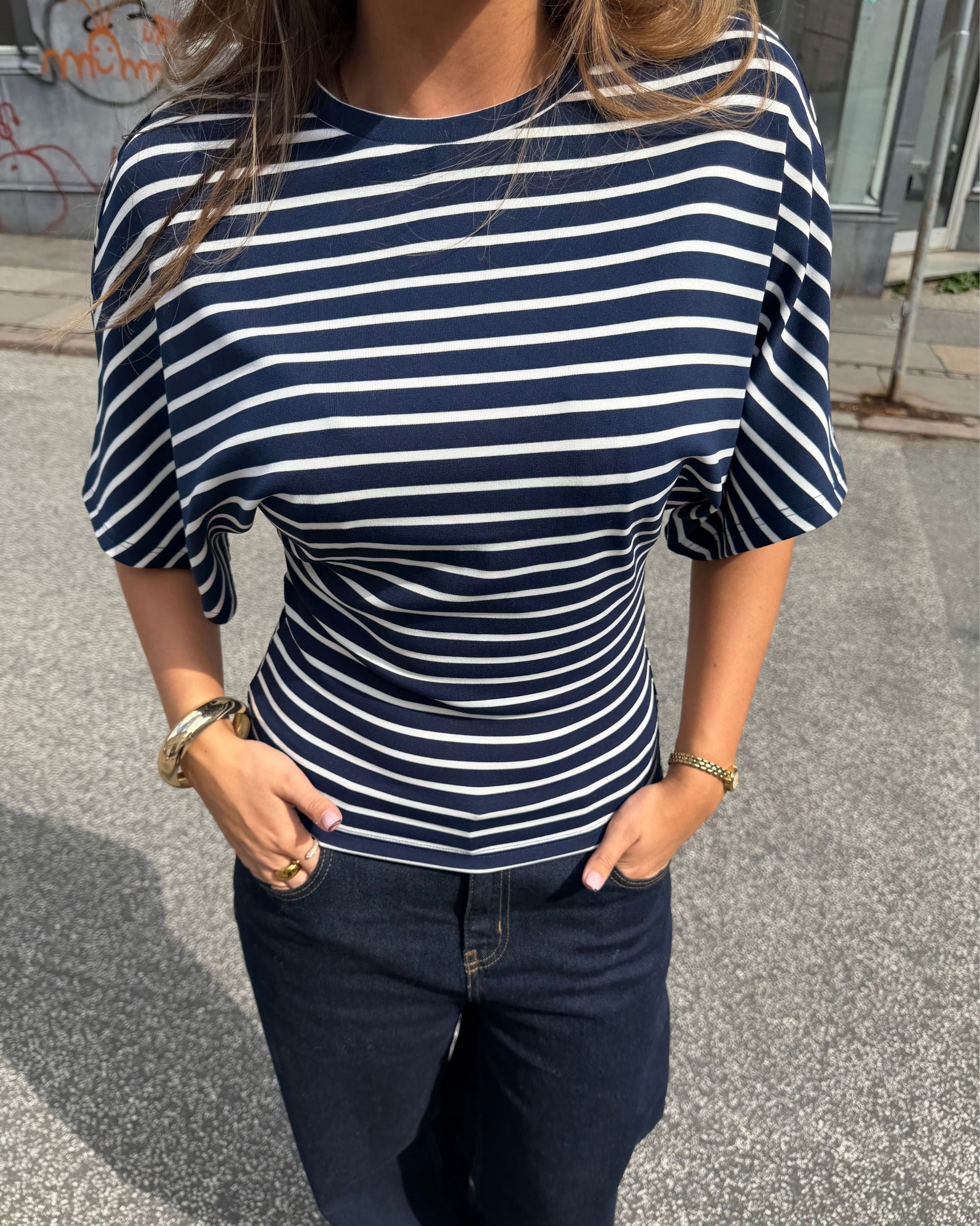 NINA STRIPE ANGEL TEE - NAVY/WHITE - Dinvintageshop