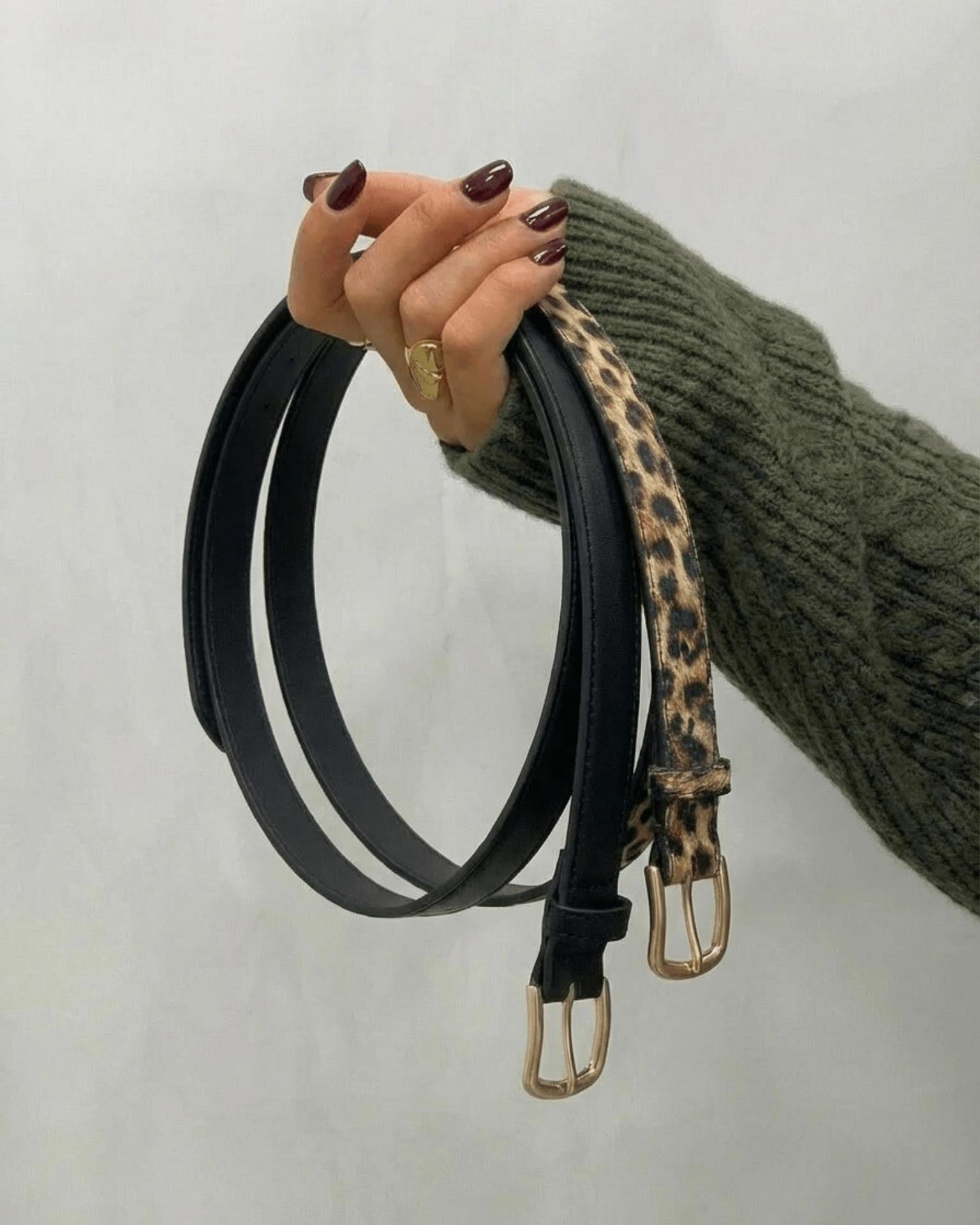 OLINE BÆLTE (2 PAK) - BLACK/LEOOPARD