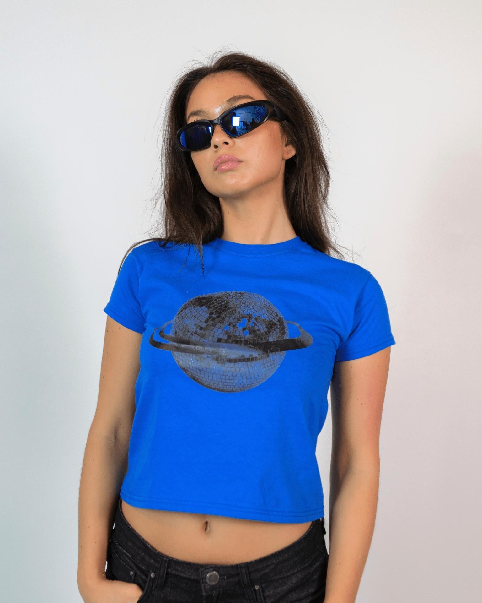 PLANET DISCO (black), BABY TEE - BLUE