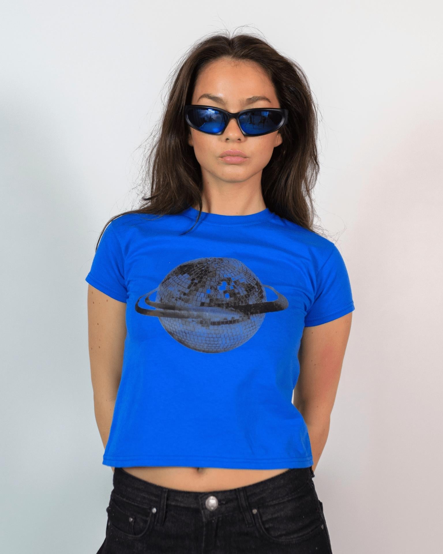 PLANET DISCO (black), BABY TEE - BLUE