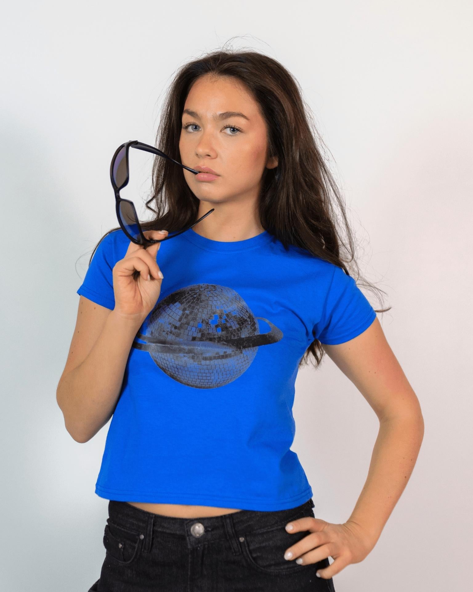 PLANET DISCO (black), BABY TEE - BLUE