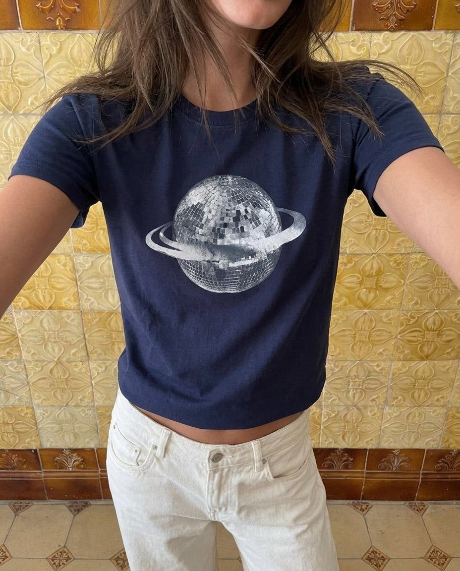 PLANET DISCO (hvid), BABYTEE - NAVY - Dinvintageshop