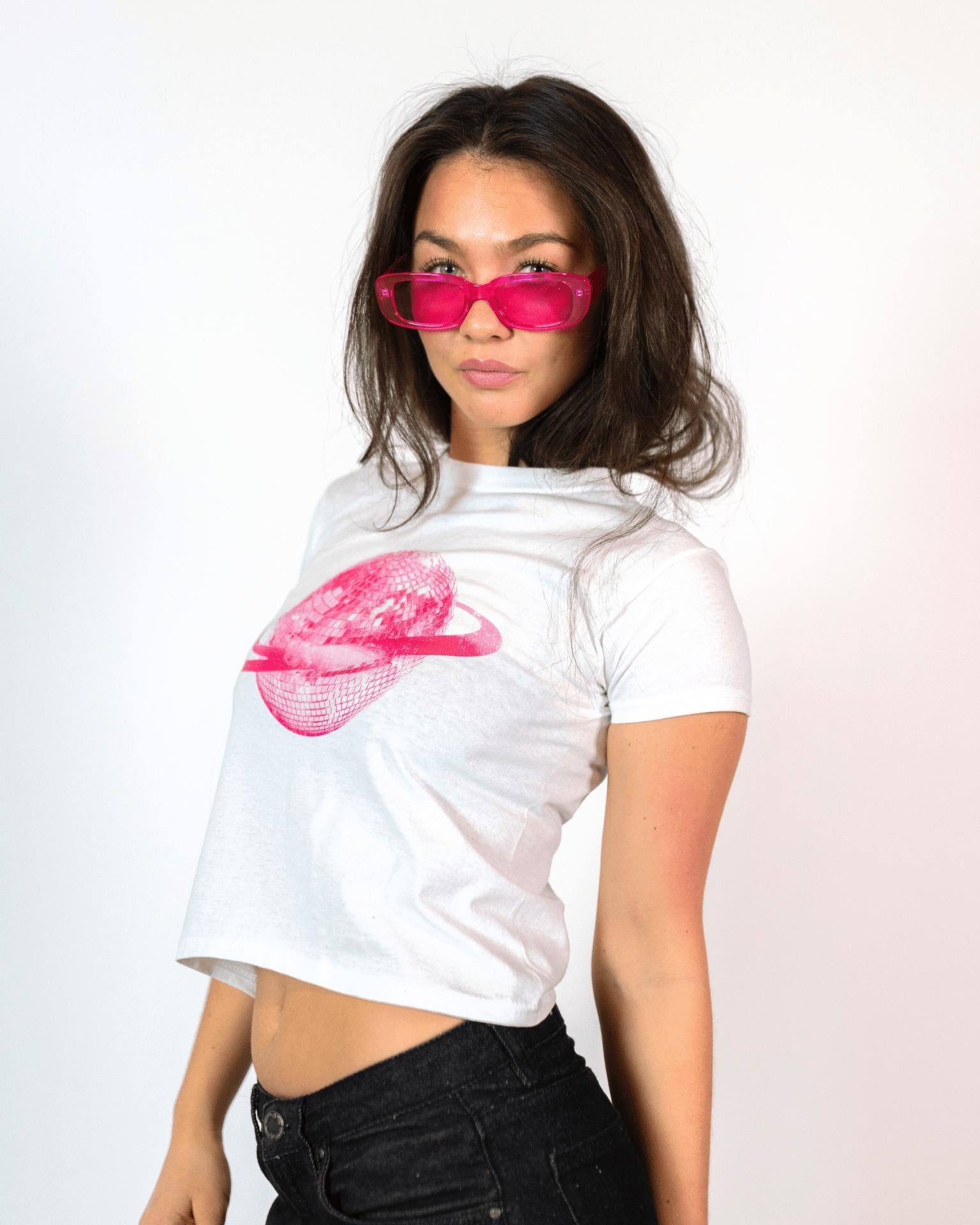 PLANET DISCO (pink), BABY TEE - WHITE