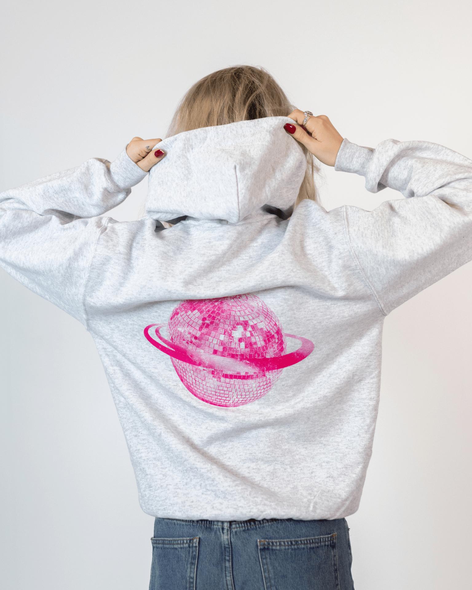 PLANET DISCO (pink) HOODIE (rygprint) - GREY