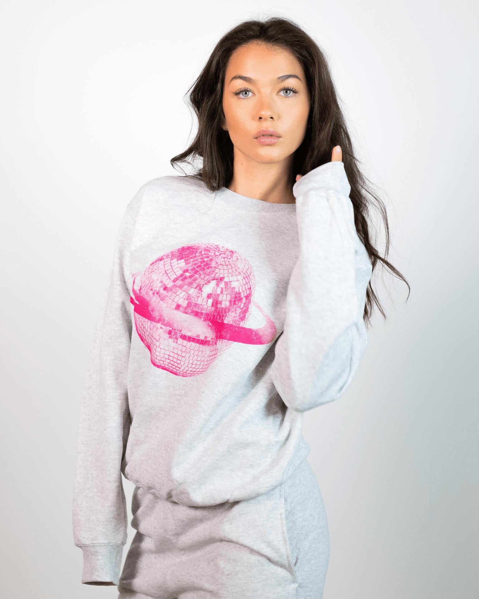 PLANET DISCO (pink) SWEATSHIRT - GREY