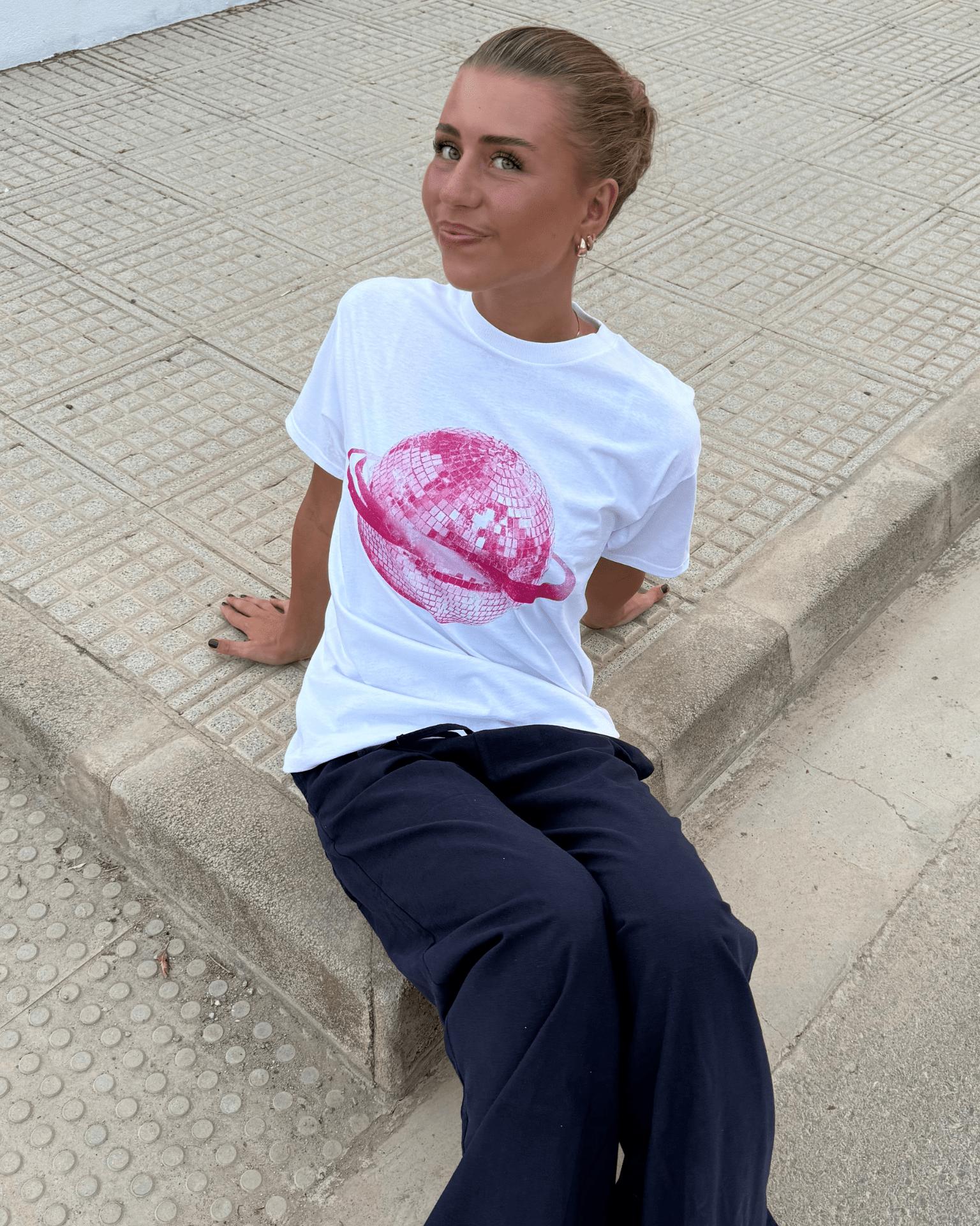 PLANET DISCO (pink) UNISEX T-SHIRT - WHITE