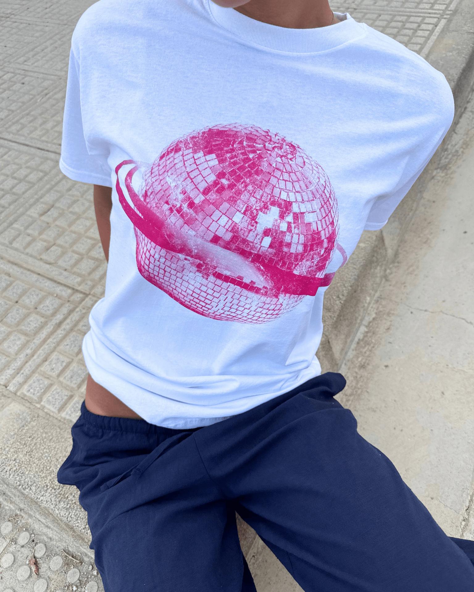 PLANET DISCO (pink) UNISEX T-SHIRT - WHITE