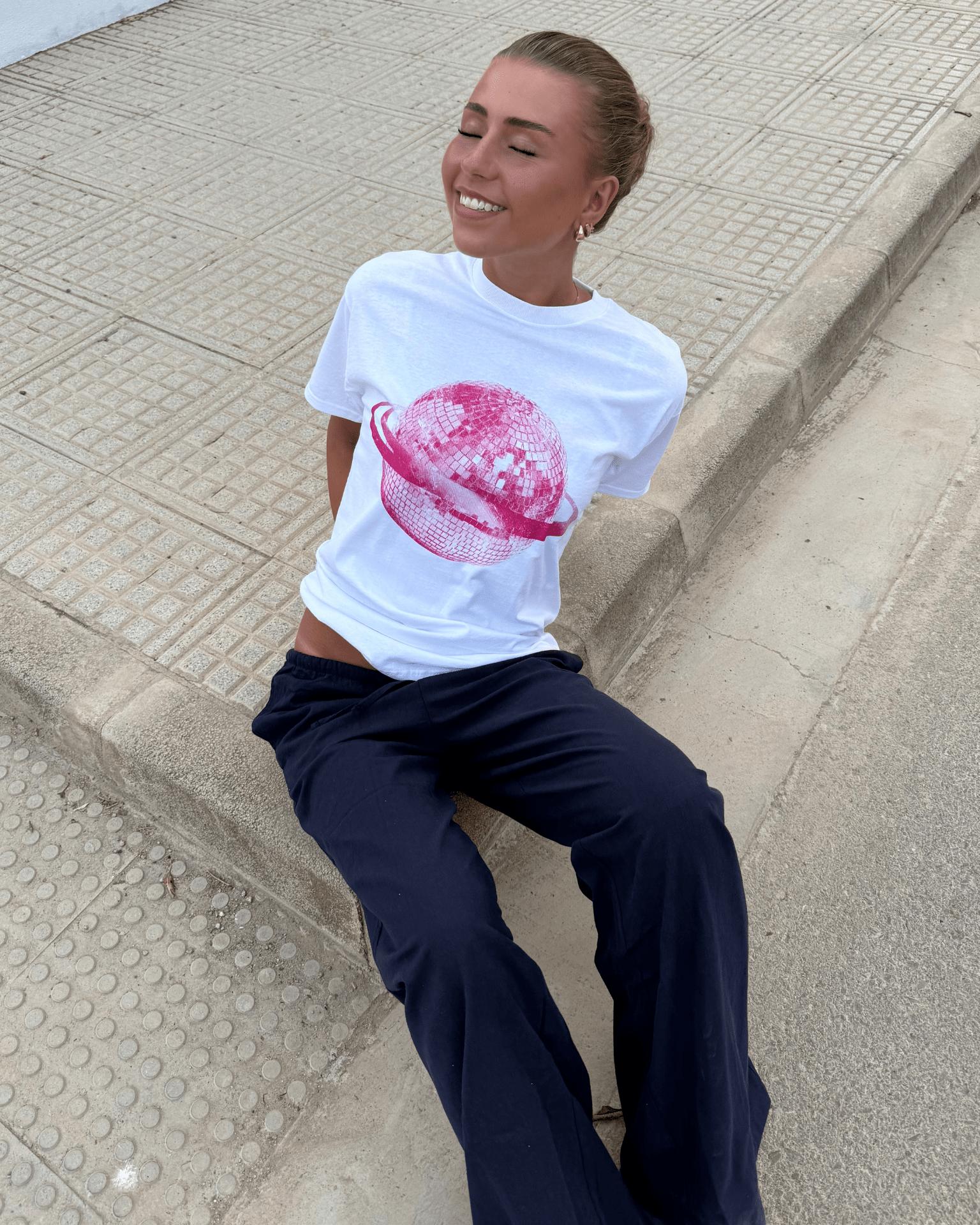 PLANET DISCO (pink) UNISEX T-SHIRT - WHITE