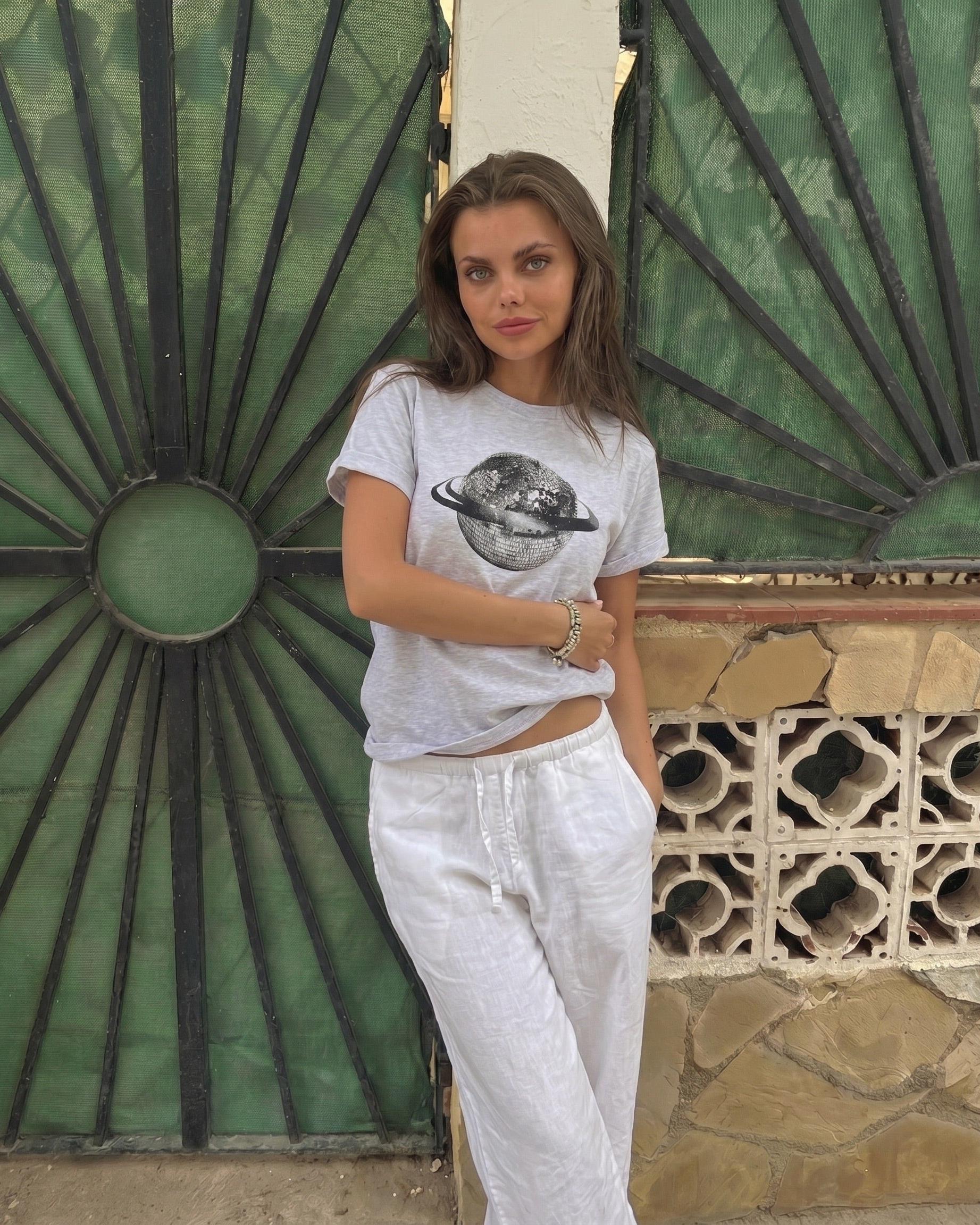 PLANET DISCO (black), BABY TEE - GREY