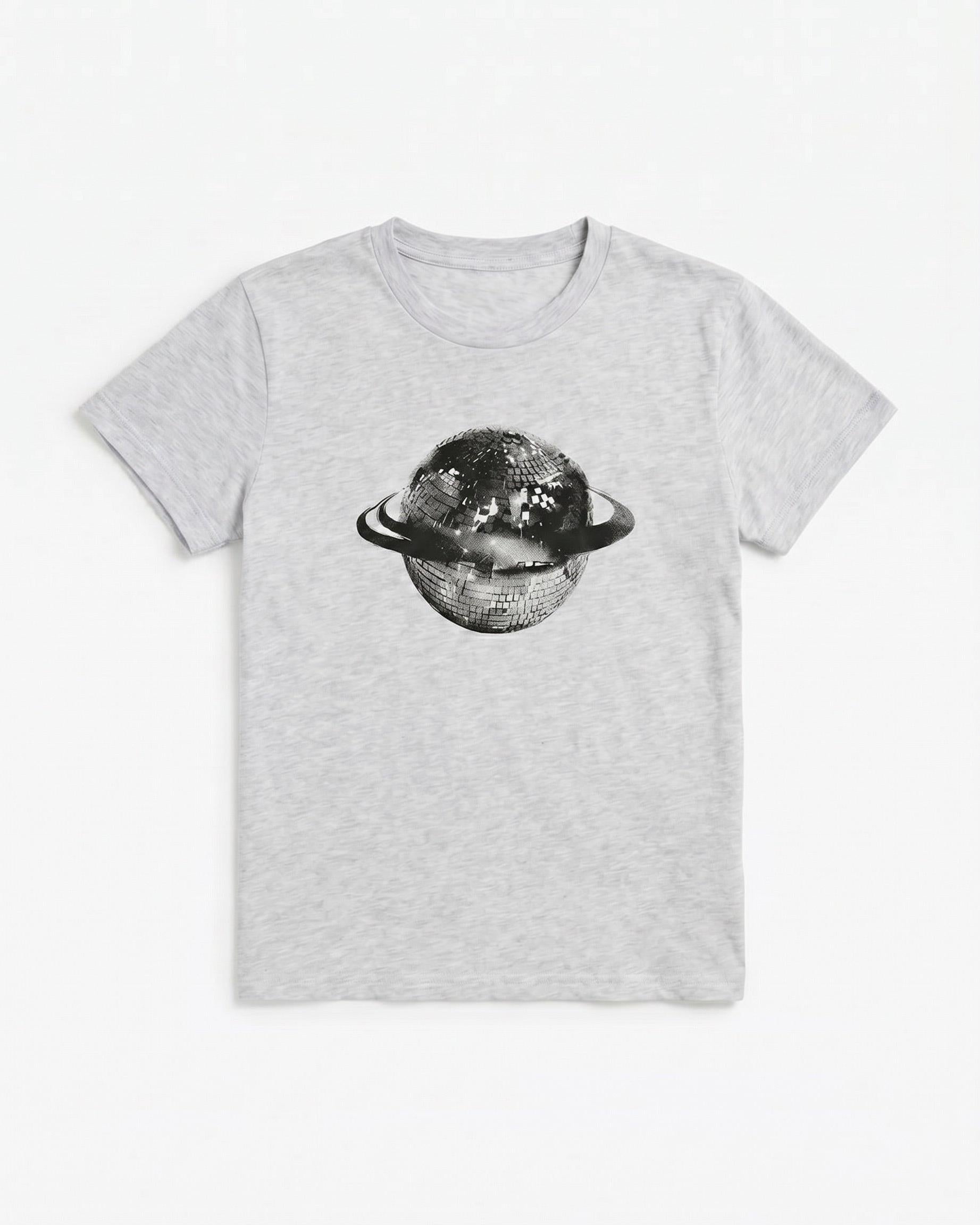 PLANET DISCO (black), BABY TEE - GREY