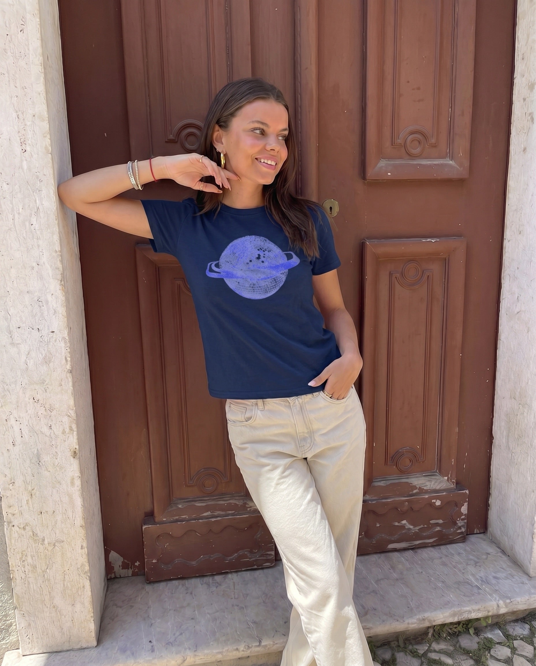 PLANET DISCO (violet), BABY TEE - NAVY - Dinvintageshop