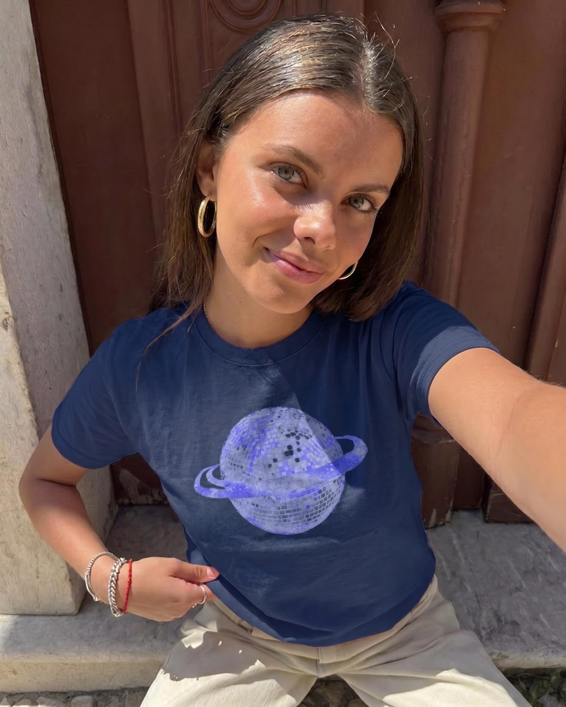 PLANET DISCO (violet), BABY TEE - NAVY