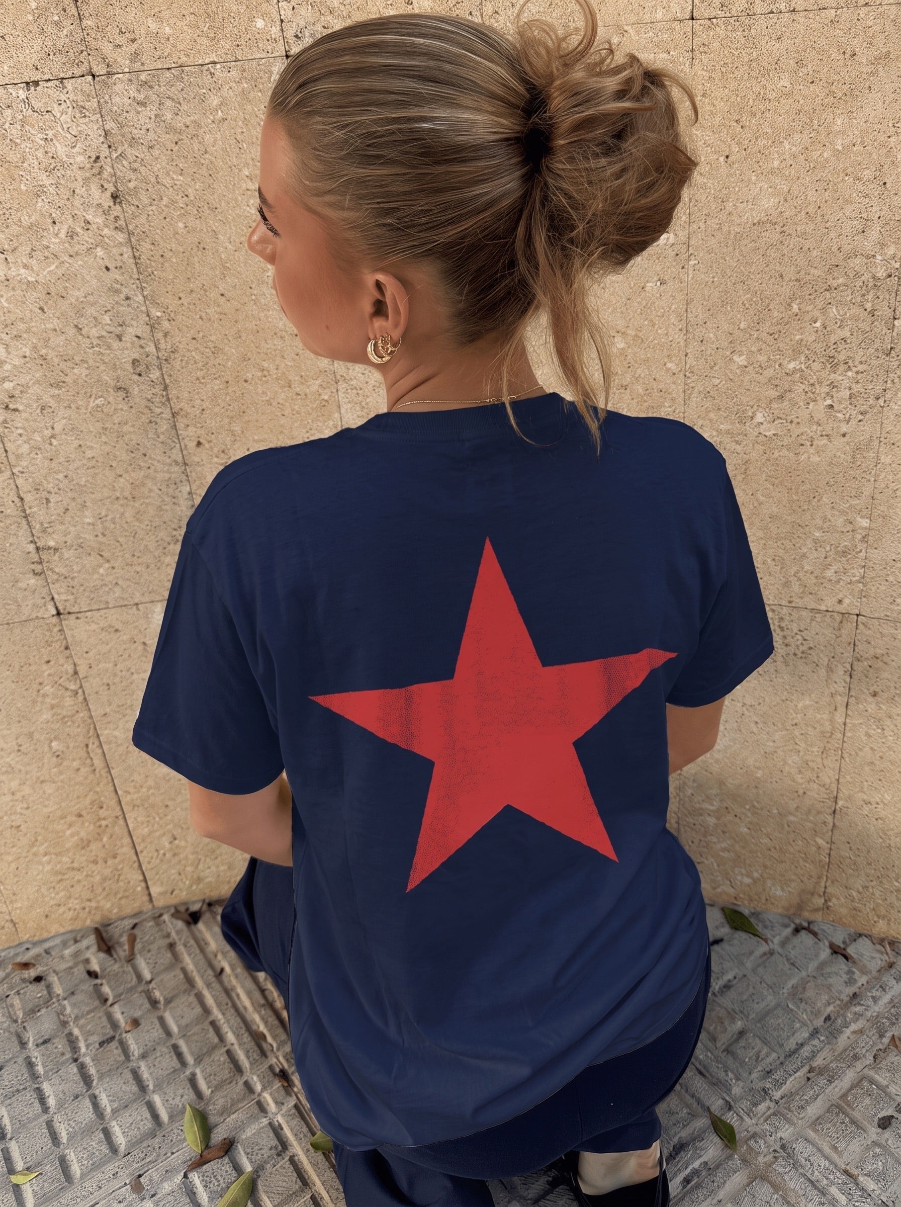 RED STAR (rygprint) UNISEX T-SHIRT - NAVY - Dinvintageshop