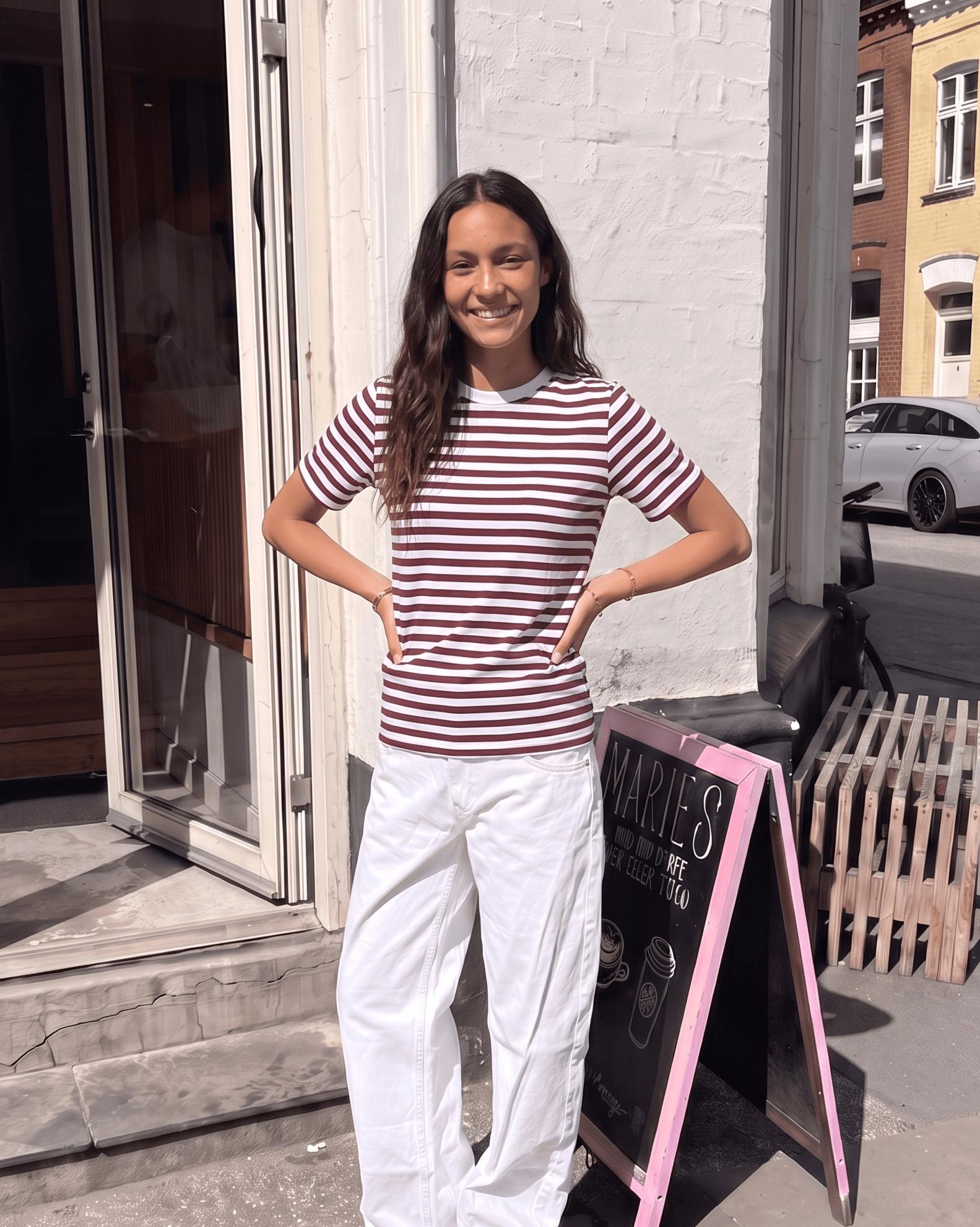 RIA STRIPE TEE - TAWNEY PORT