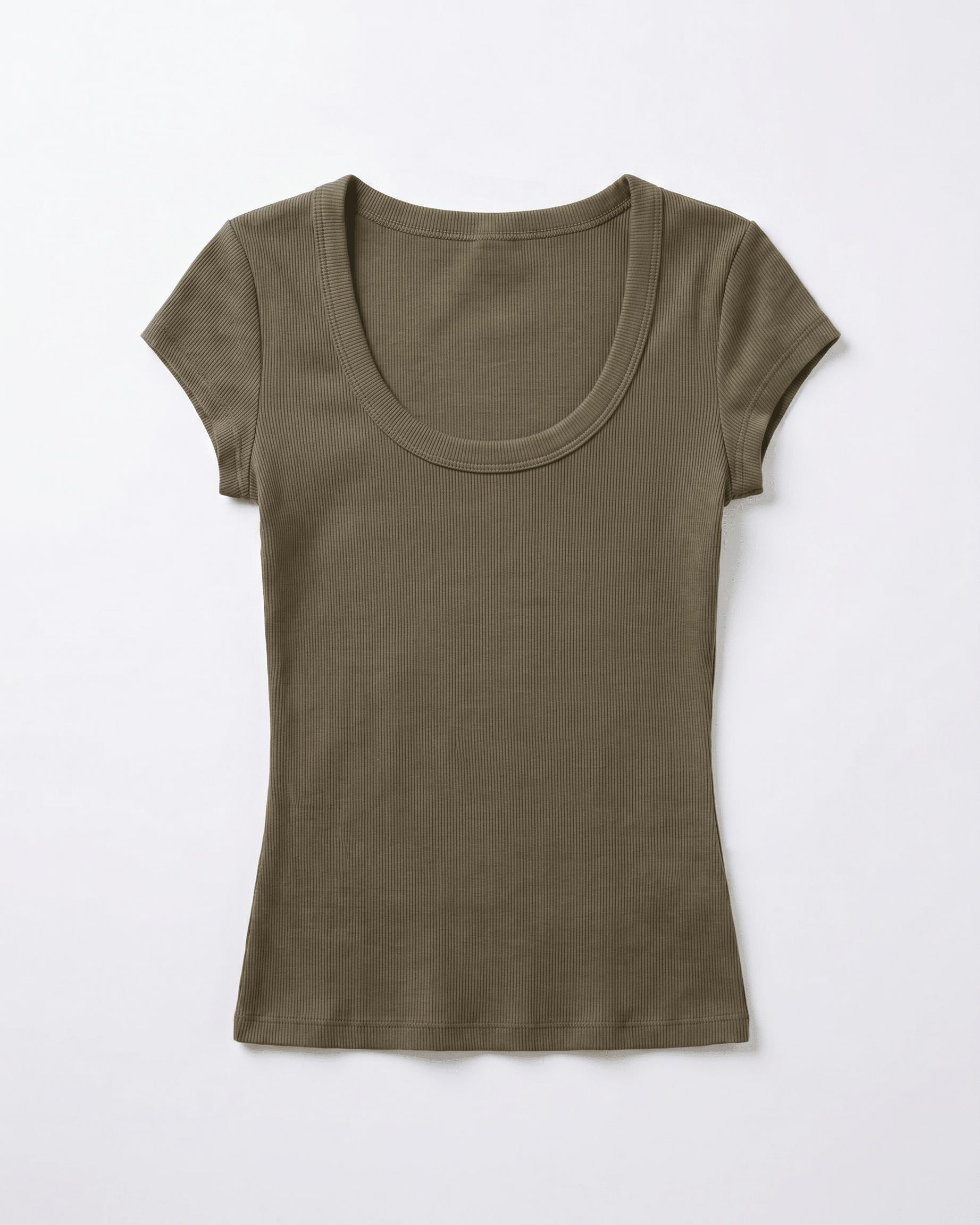 THEA KORTÆRMET T-SHIRT - ARMY