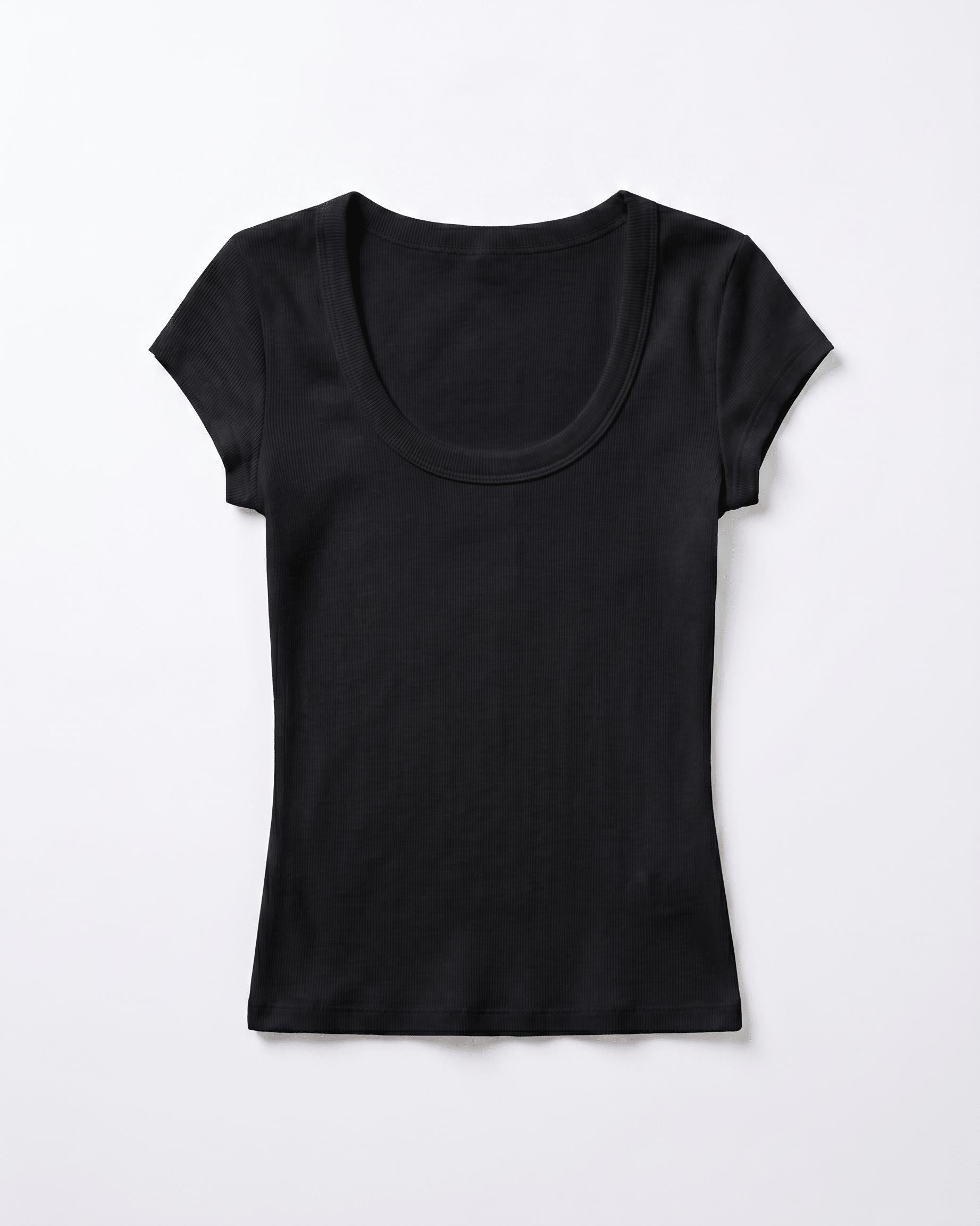 THEA KORTÆRMET T-SHIRT - BLACK