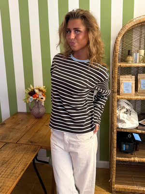 MYNTE STRIPE TEE - BROWN/WHITE