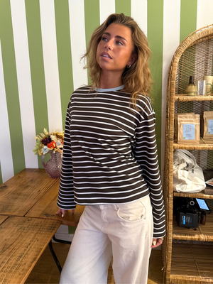 MYNTE STRIPE TEE - BROWN/WHITE