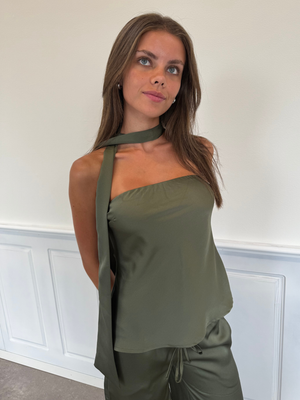 STELLA SATIN BANDEAU TOP - OLIVE