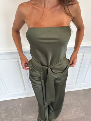 STELLA SATIN BANDEAU TOP - OLIVE
