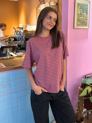 LYKKE STRIPE TEE - BERRY/BLUE