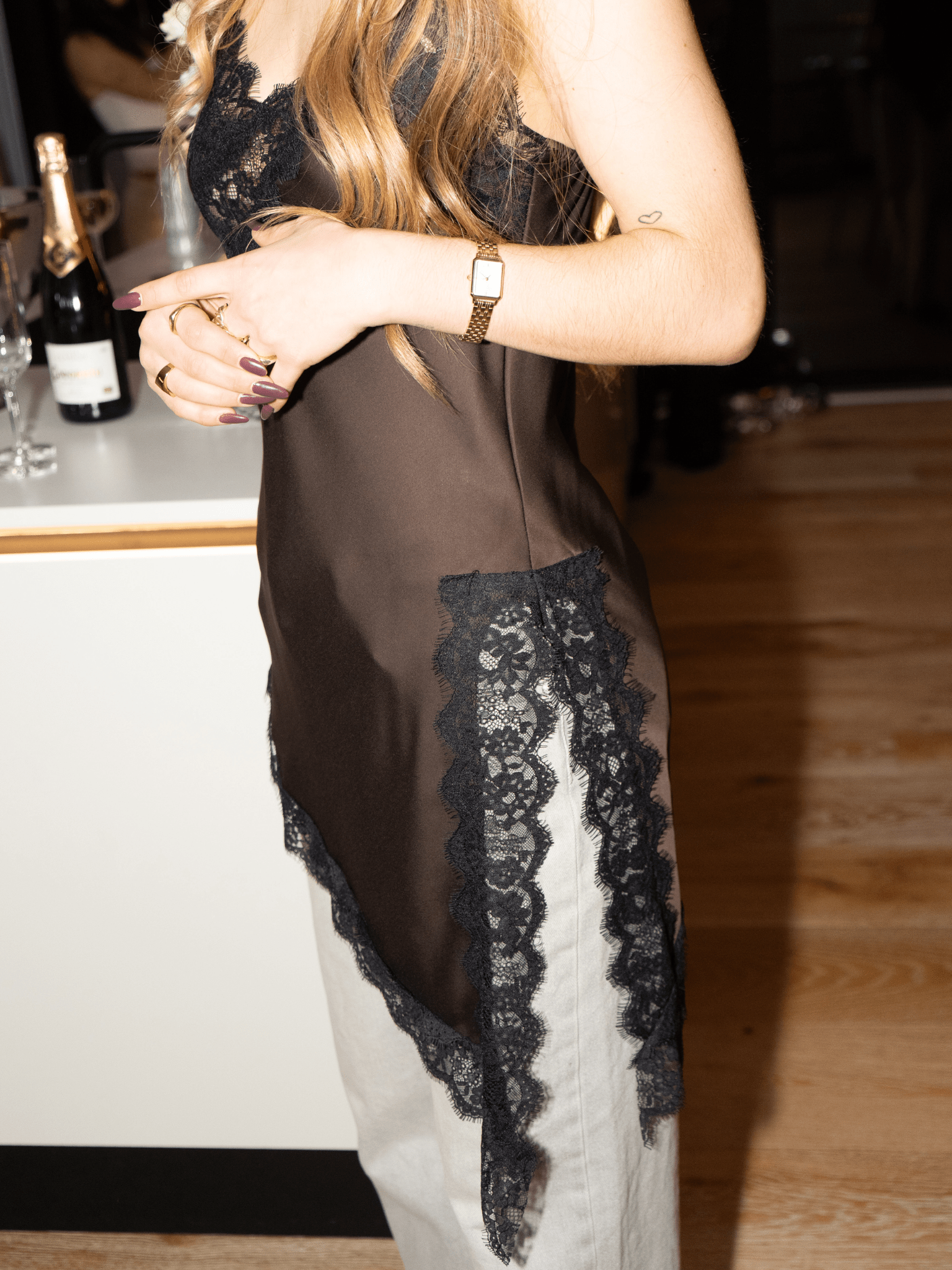 LOLA Satin-Spitzentop - Braun/Schwarz