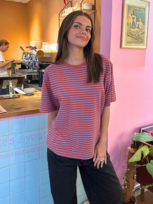 LYKKE STRIPE TEE - BERRY/BLUE