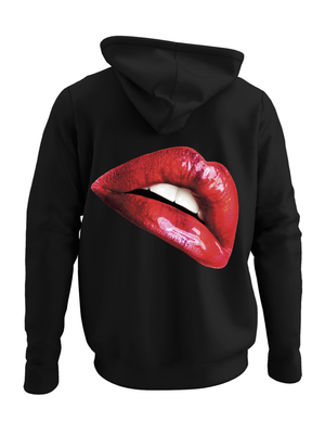 RED LIPS HOODIE - SORT